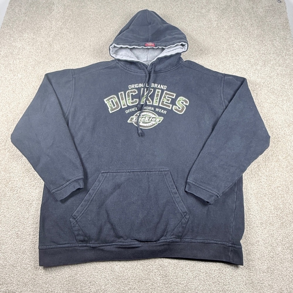 Dickies Hoodie Mens XL Black (Faded) Camo Logo Graphic Pullover Workwear
